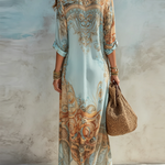 Luisa | Vestido maxi chemisier mediterrâneo