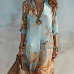 Luisa | Vestido maxi chemisier mediterrâneo