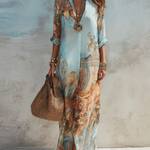 Luisa | Vestido maxi chemisier mediterrâneo