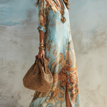 Luisa | Vestido maxi chemisier mediterrâneo