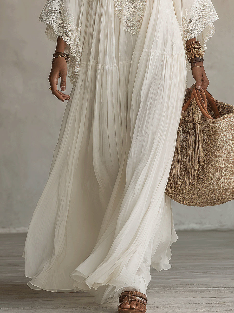 Indara | Vestido longo branco com decote em V