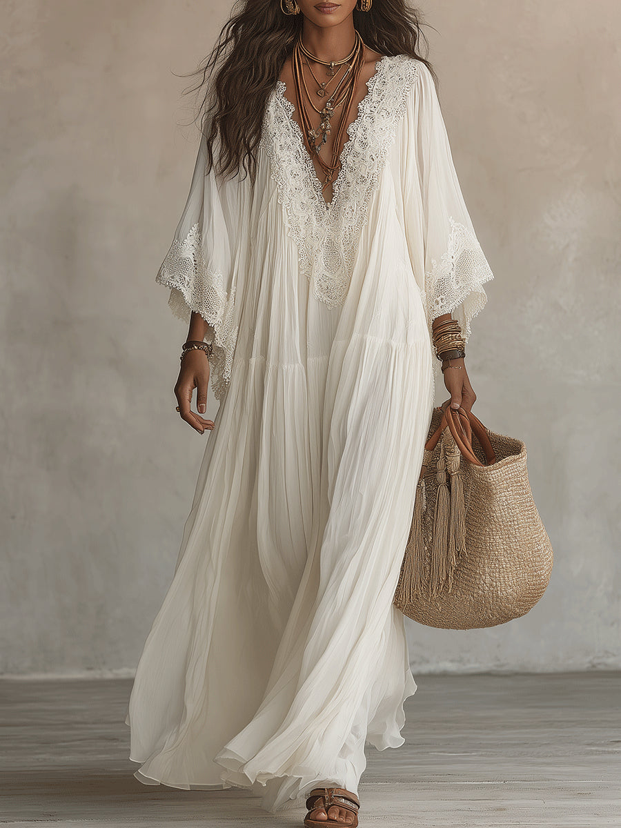 Indara | Vestido longo branco com decote em V