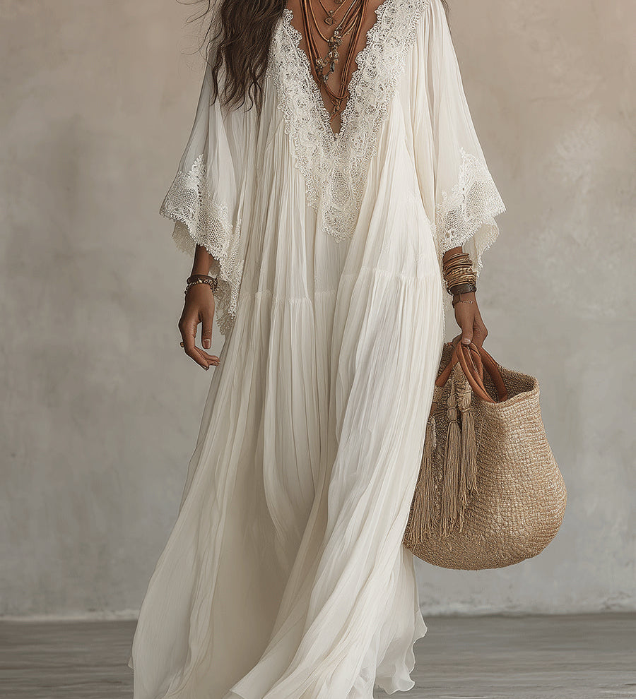 Indara | Vestido longo branco com decote em V