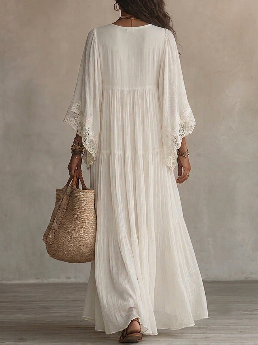 Indara | Vestido longo branco com decote em V