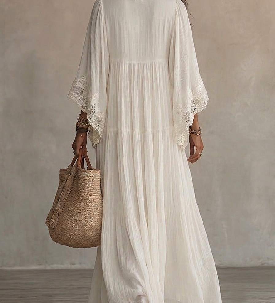 Indara | Vestido longo branco com decote em V