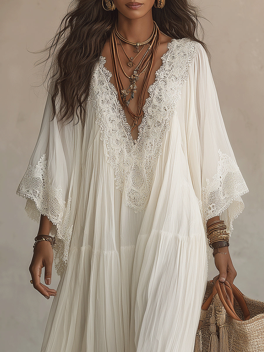 Indara | Vestido longo branco com decote em V