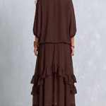Ondine | Top de Chiffon Castanho com Franjas e Saia Volante