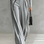 Céline | Conjunto Chic com Gola Alta & Calças Largas