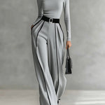 Céline | Conjunto Chic com Gola Alta & Calças Largas