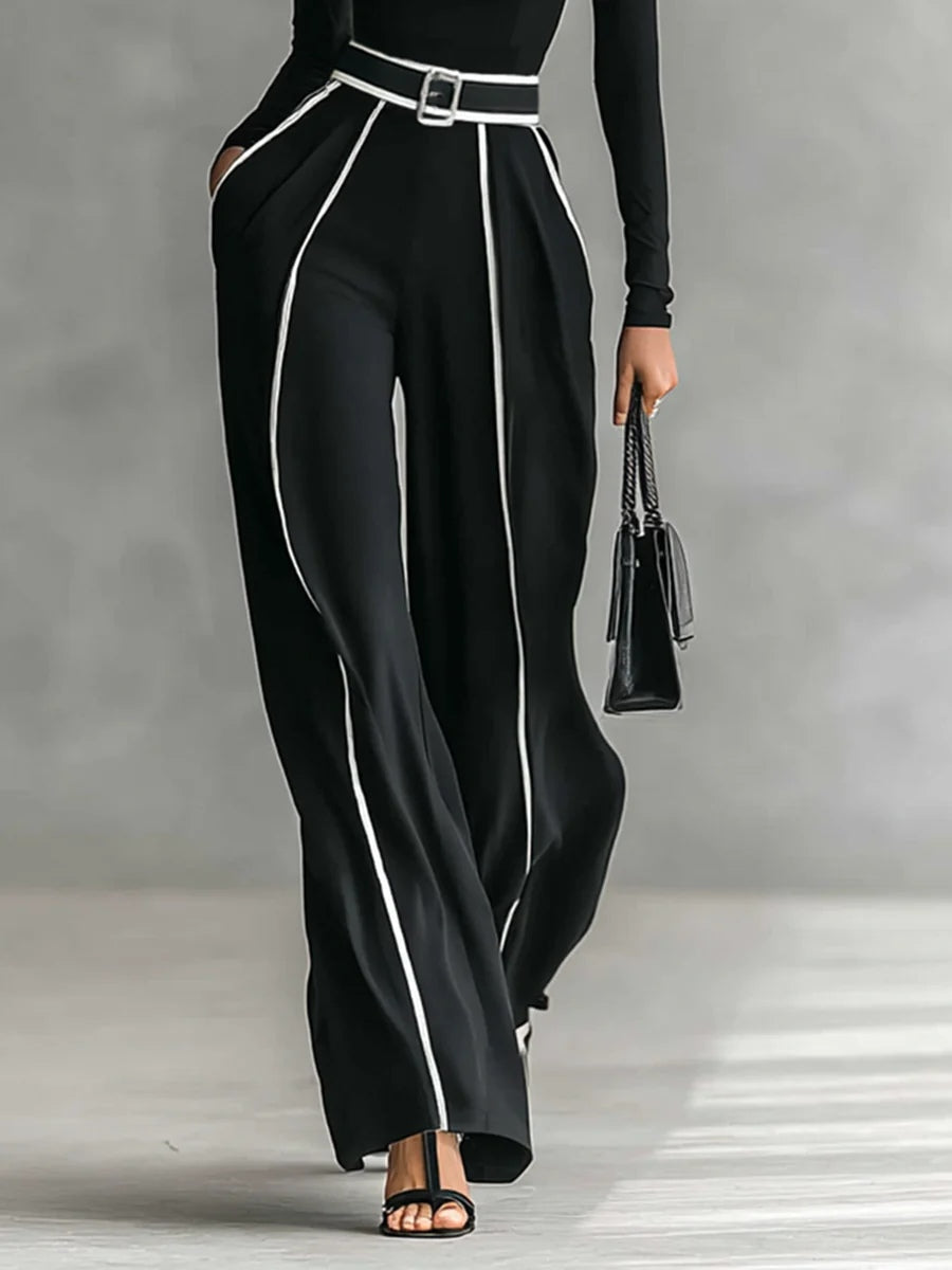 Céline | Conjunto Chic com Gola Alta & Calças Largas