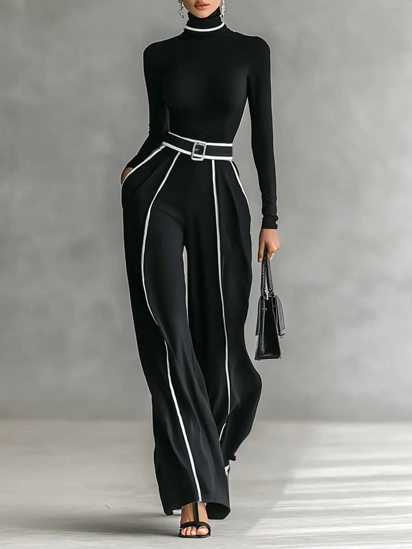Céline | Conjunto Chic com Gola Alta & Calças Largas