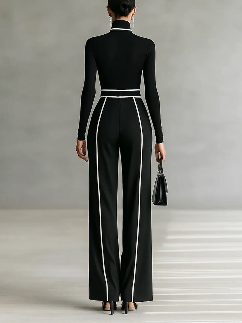 Céline | Conjunto Chic com Gola Alta & Calças Largas