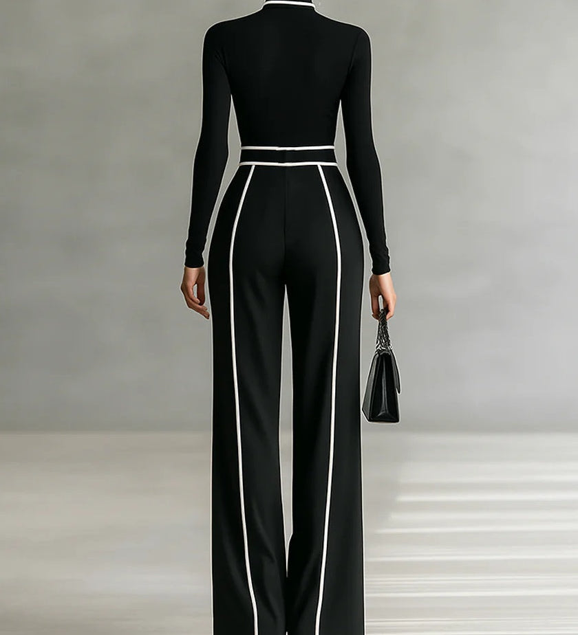 Céline | Conjunto Chic com Gola Alta & Calças Largas