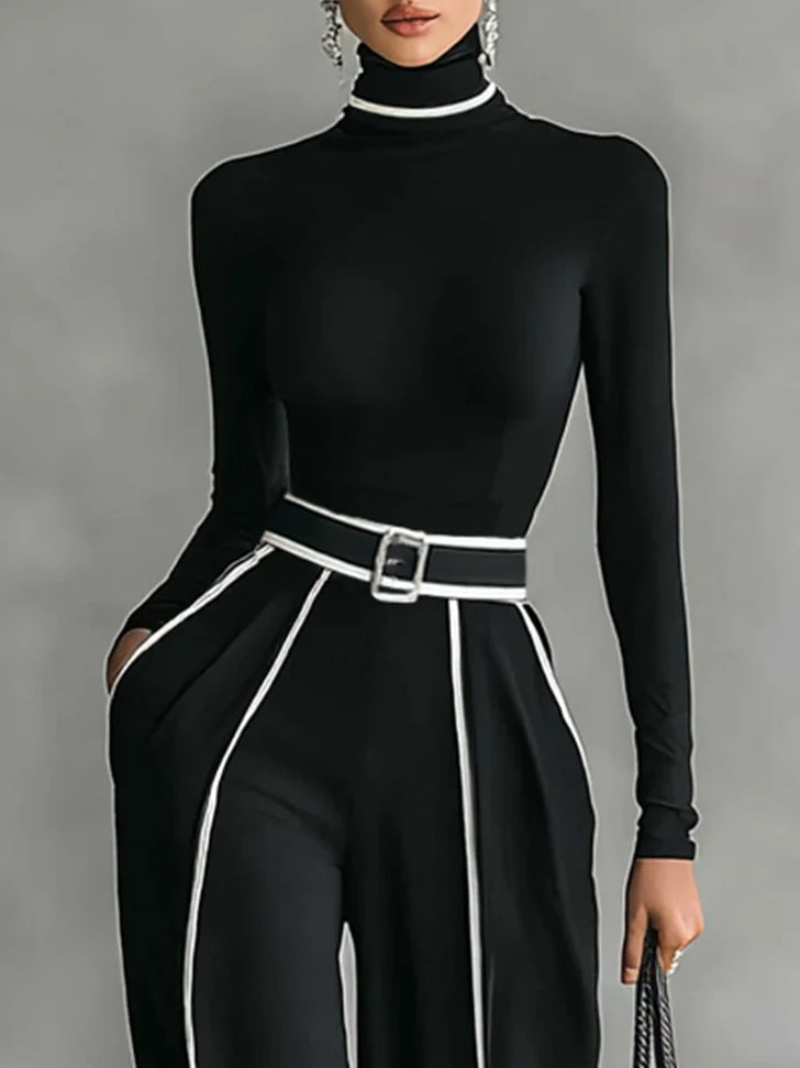 Céline | Conjunto Chic com Gola Alta & Calças Largas