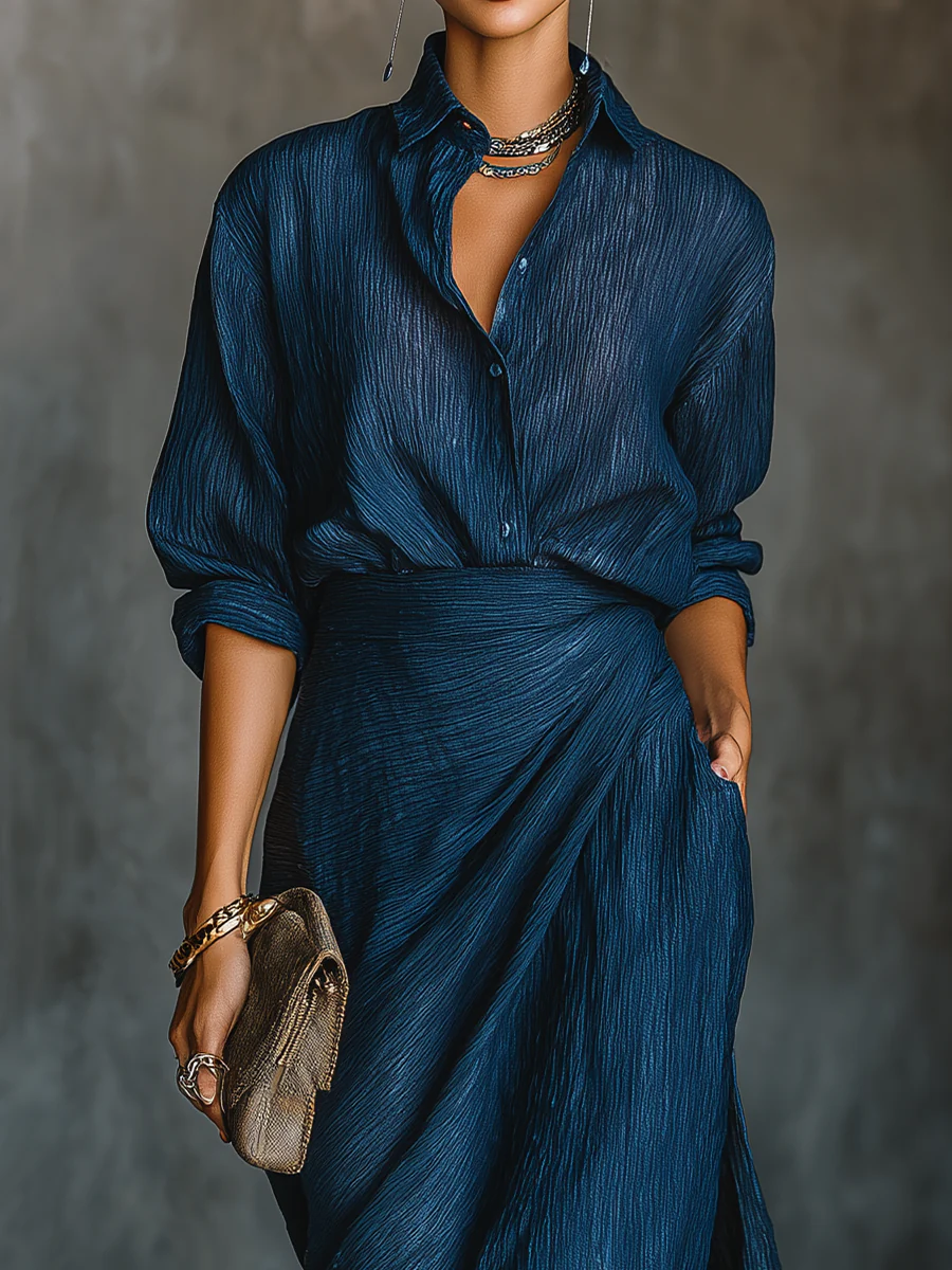 Angélique | Conjunto Elegante Camisa & Saia Longa