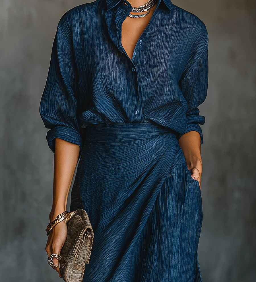 Angélique | Conjunto Elegante Camisa & Saia Longa