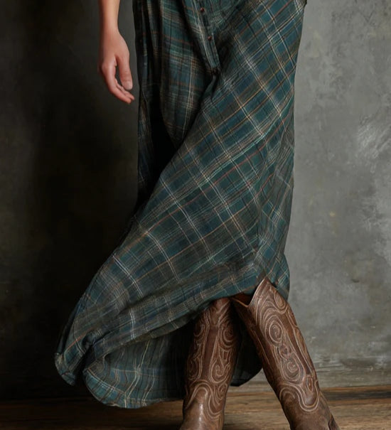 Margaux | Vestido Camisa Longo com Gola Vichy Verde