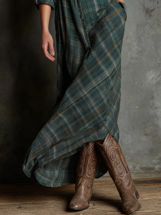 Margaux | Vestido Camisa Longo com Gola Vichy Verde