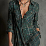 Margaux | Vestido Camisa Longo com Gola Vichy Verde