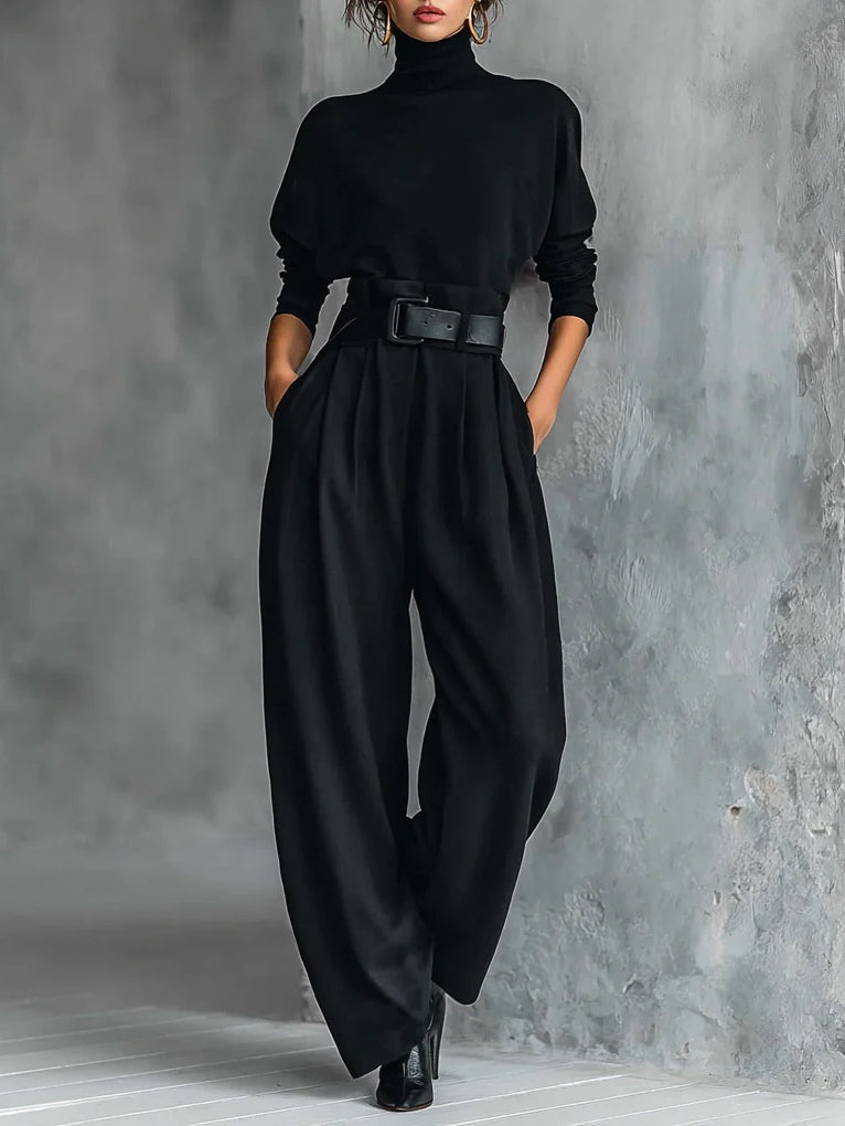 Victoire | Conjunto Preto com Gola Alta & Calças
