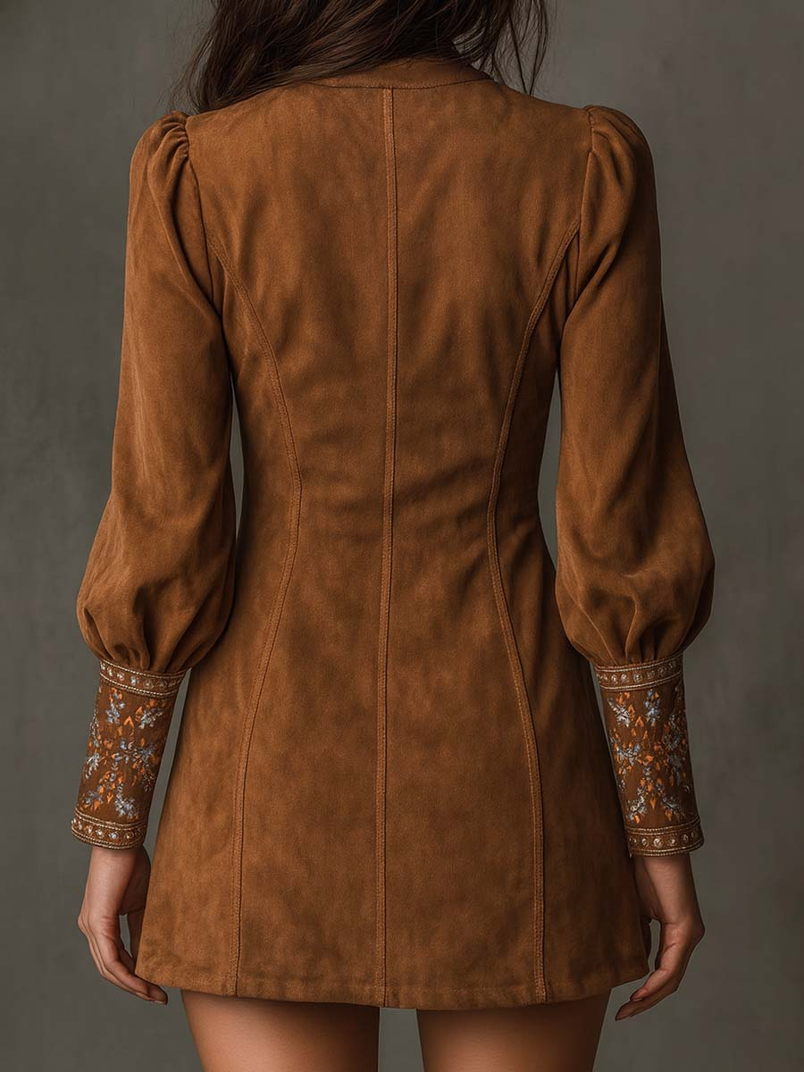 Emilienne | Mini-Robe Vintage em Suédine Bordada