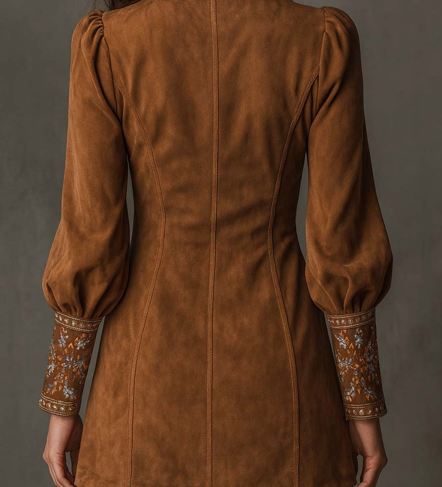 Emilienne | Mini-Robe Vintage em Suédine Bordada