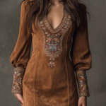 Emilienne | Mini-Robe Vintage em Suédine Bordada
