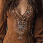 Emilienne | Mini-Robe Vintage em Suédine Bordada
