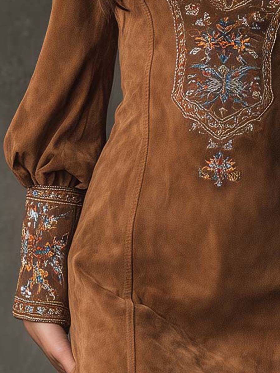Emilienne | Mini-Robe Vintage em Suédine Bordada
