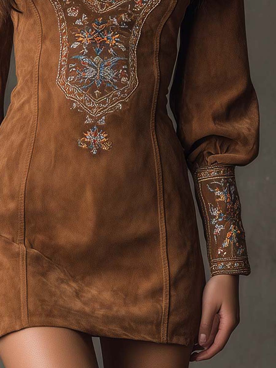 Emilienne | Mini-Robe Vintage em Suédine Bordada