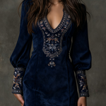 Emilienne | Mini-Robe Vintage em Suédine Bordada