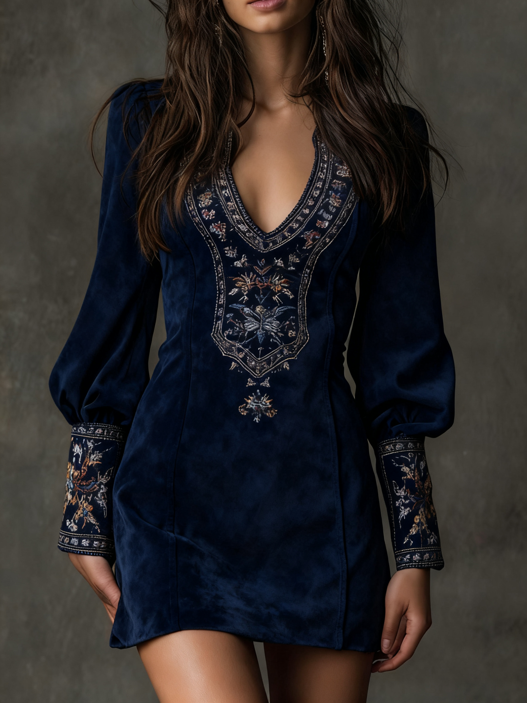 Emilienne | Mini-Robe Vintage em Suédine Bordada