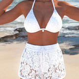 Laluna® | Elegante conjunto de bikini em renda de cor sólida