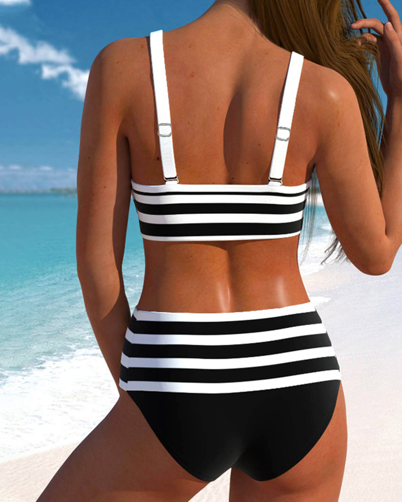 Laluna® | Bikini de cintura alta às riscas