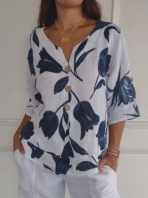 Despoina™ | Top floral com botões