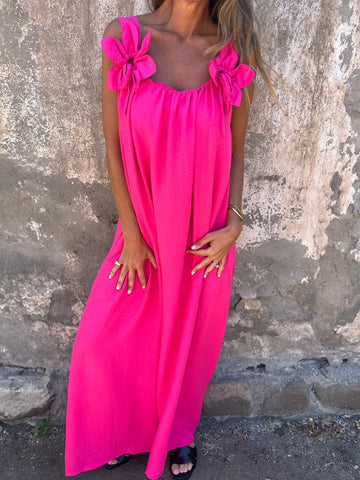 Vestido feminino de cor sólida com padrão floral