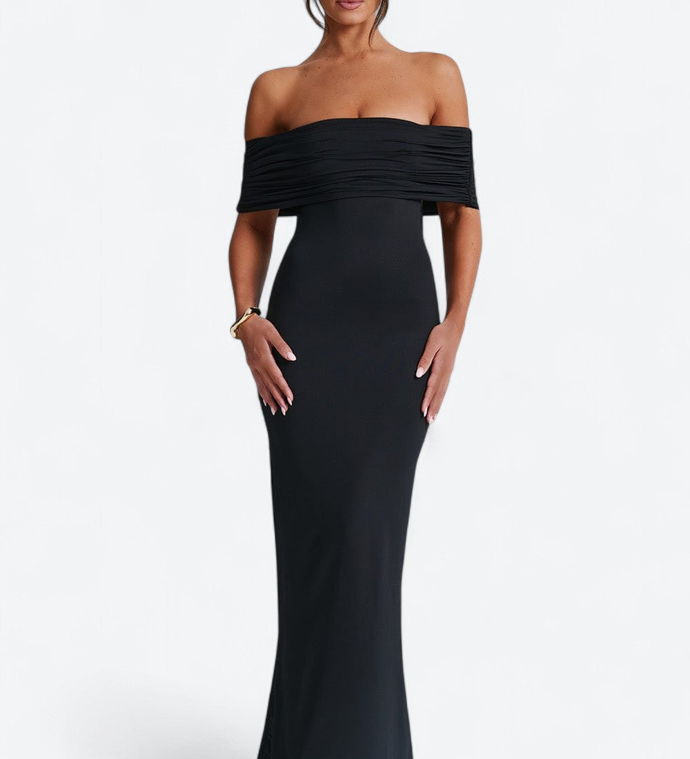 Tindra | Robe longa Bardot refinada