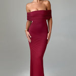 Tindra | Robe longa Bardot refinada