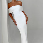 Tindra | Robe longa Bardot refinada