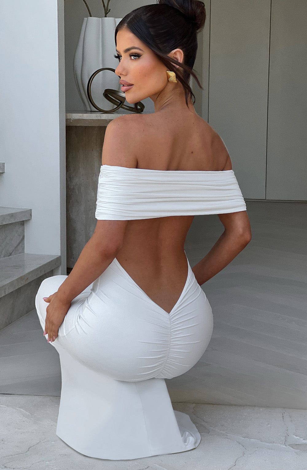 Tindra | Robe longa Bardot refinada