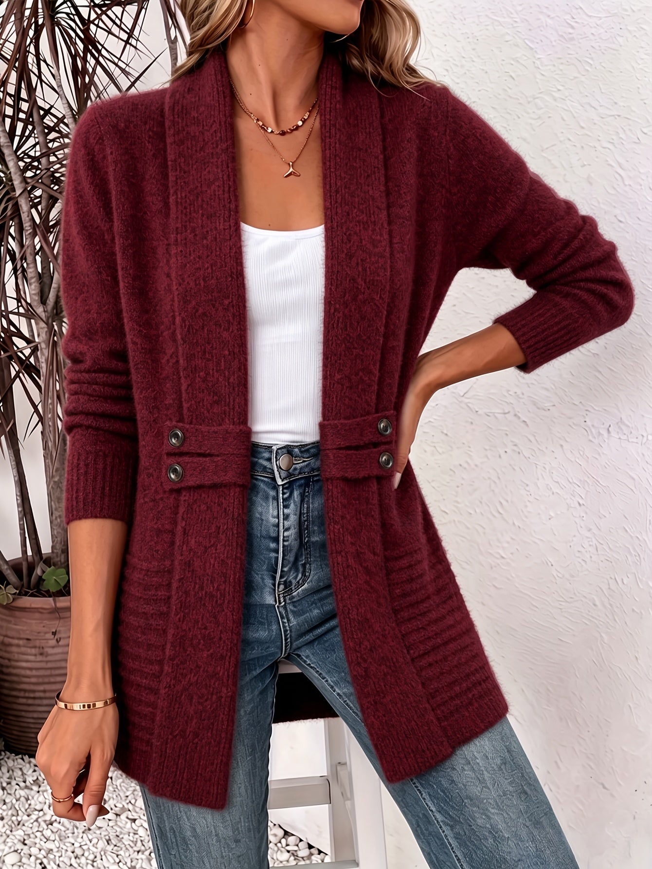 Elegante Cardigan para Mulheres - Frente Aberta & Cintura Ajustada