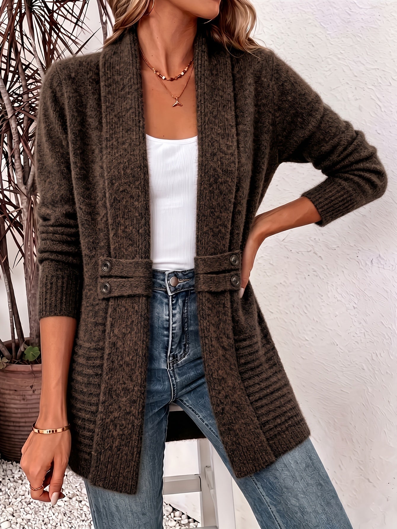 Elegante Cardigan para Mulheres - Frente Aberta & Cintura Ajustada