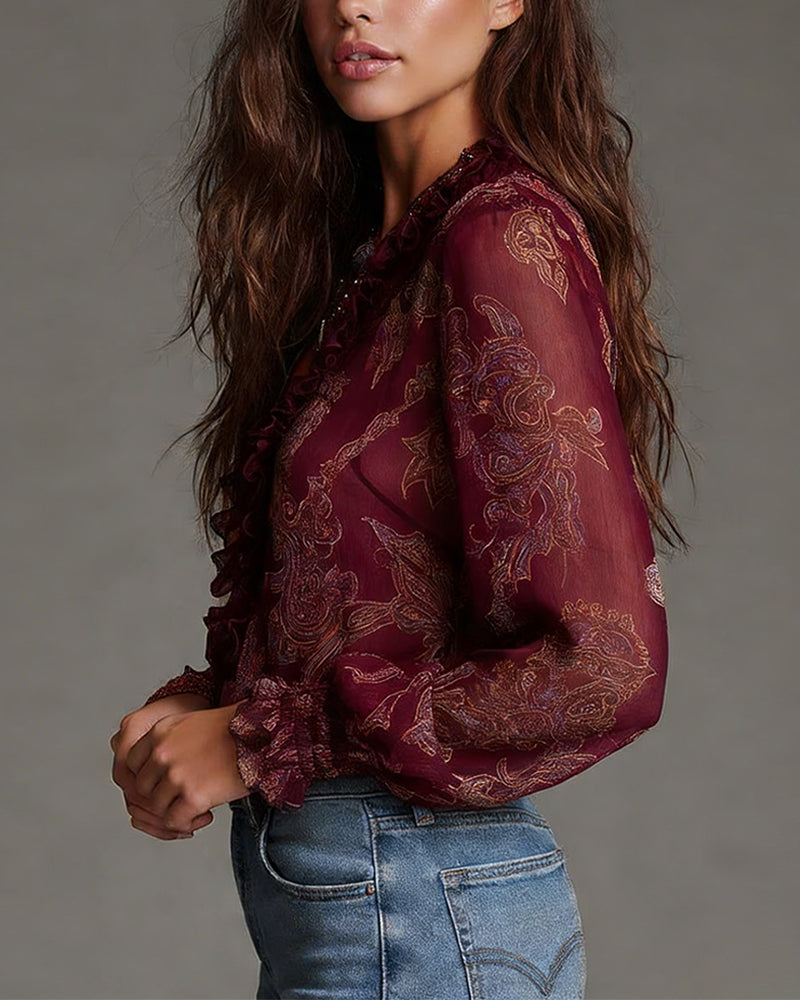 Katie™ | Blusa refinada com meia-zíper e volantes
