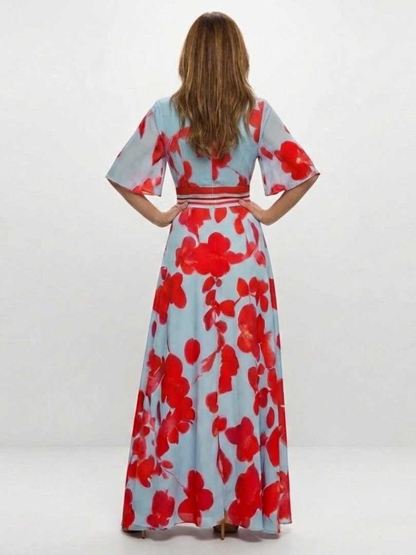 Florença | Robe maxi com flores e decote em V