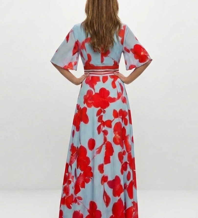 Florença | Robe maxi com flores e decote em V