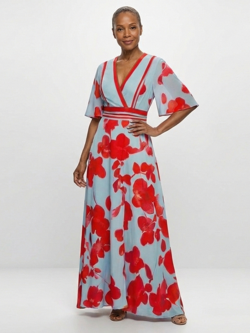 Florença | Robe maxi com flores e decote em V