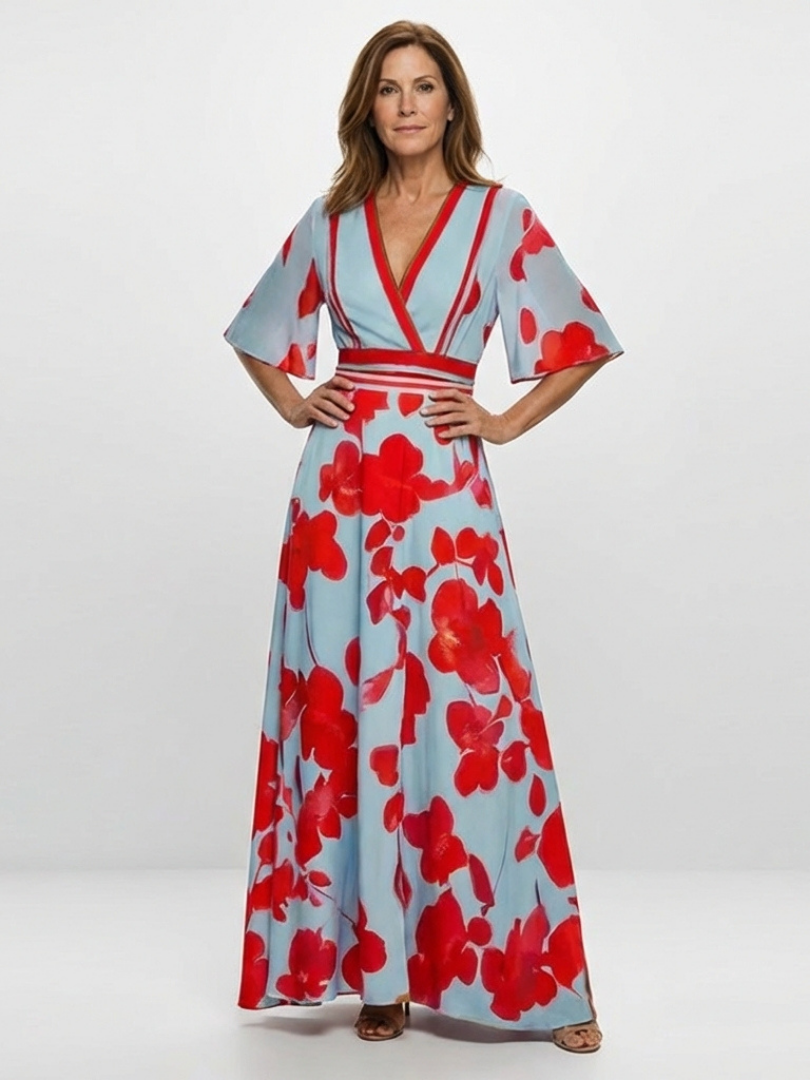 Florença | Robe maxi com flores e decote em V