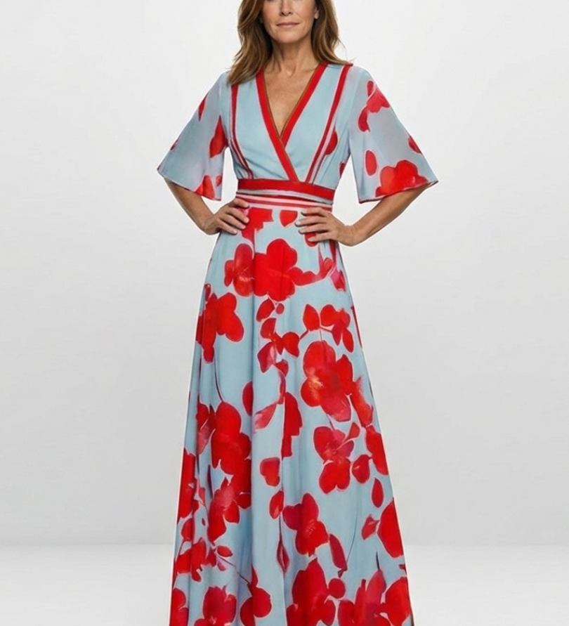 Florença | Robe maxi com flores e decote em V