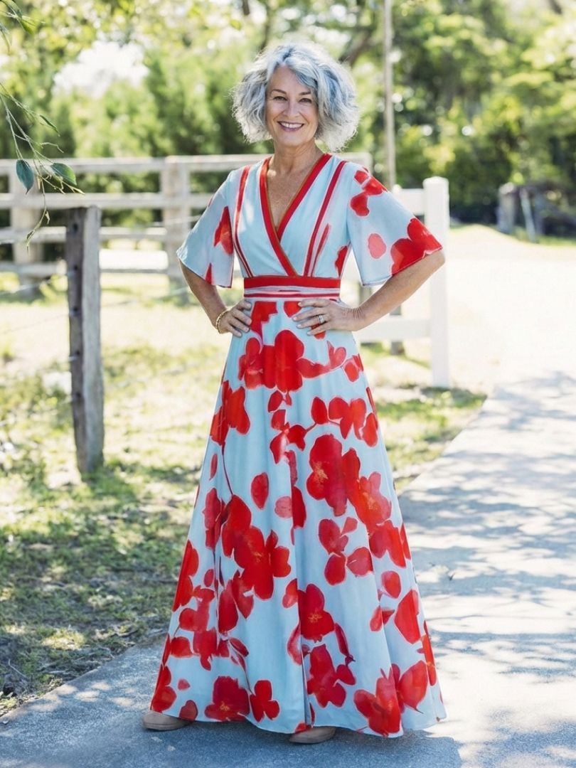 Florença | Robe maxi com flores e decote em V