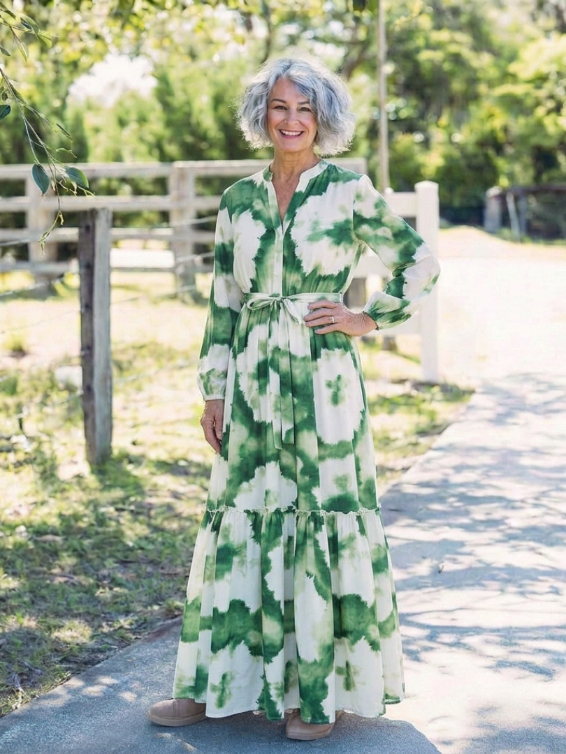 Sophie | Vestido maxi de mangas longas e cintura atada